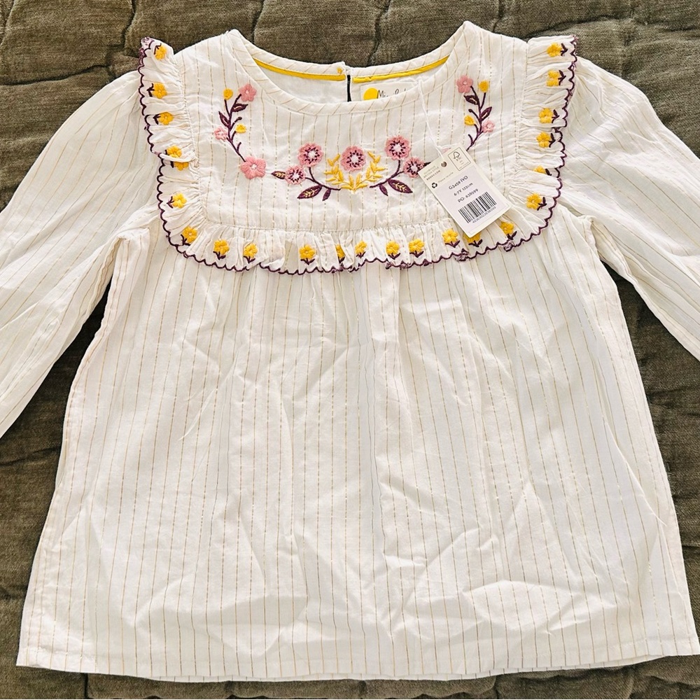 Mini Boden White Blouse with Floral Embroidery